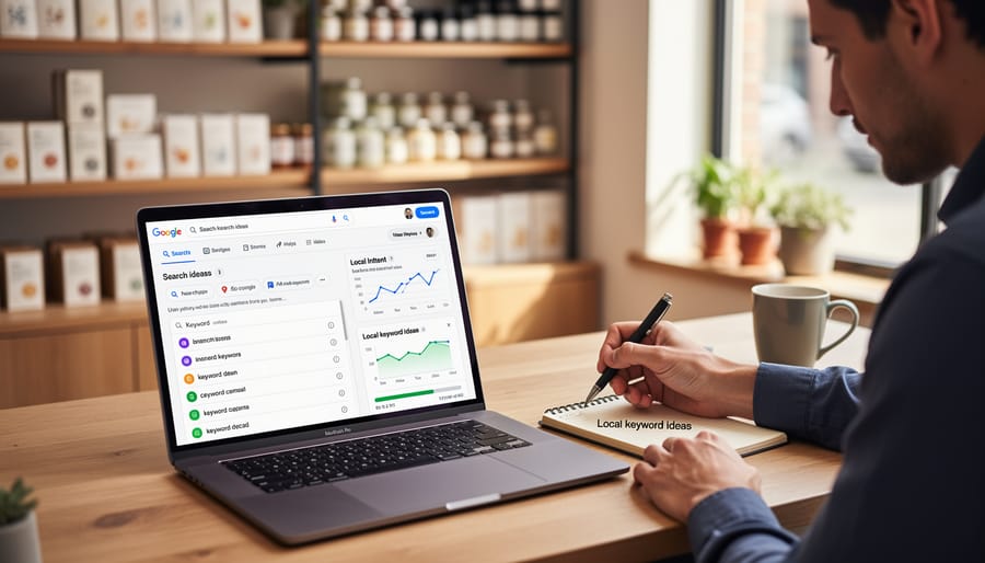 Laptop and smartphone on a desk representing keyword research for local search