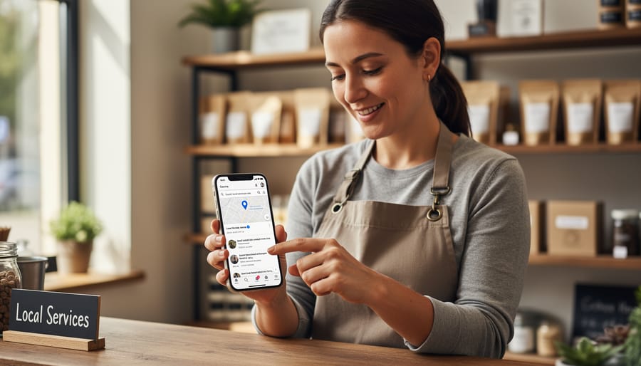 Small business owner holding a smartphone while working in a tidy office